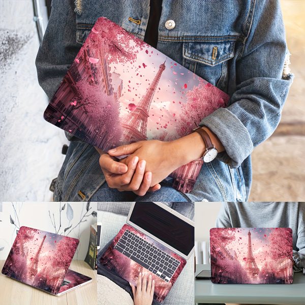 2pcs Pink Paris Pattern Laptop Art Decal Protective Case, Universal Netbook Light Beige Stickers Non-Reusable Laptop Skins Waterproof and Scratch Resistant - Water-resistant, Anti-scratch, Suitable for Laptops, Cars - Image 4