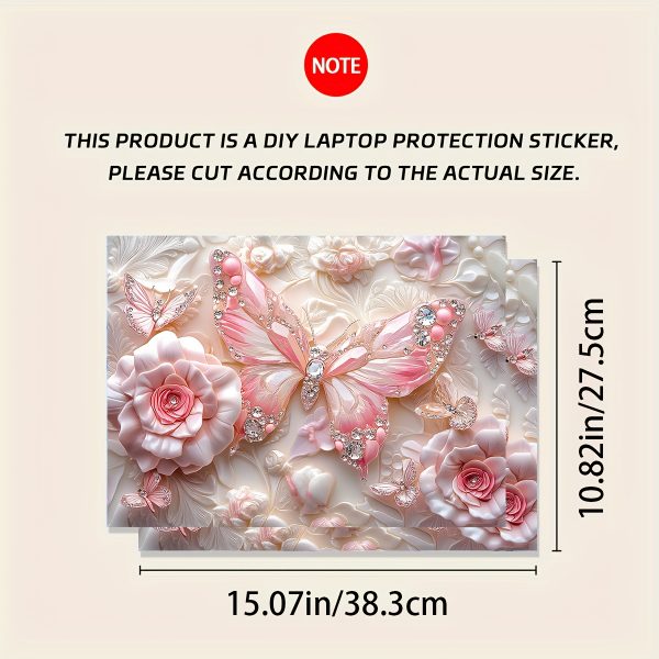 2pcs Patterned Laptop Art Butterfly and Flower Decal Protective Case, Universal Netbook Light Beige Stickers Non-Reusable Laptop Skins Waterproof and Scratch Resistant - Water-resistant, Anti-scratch, Suitable for Laptops, Cars - Image 2