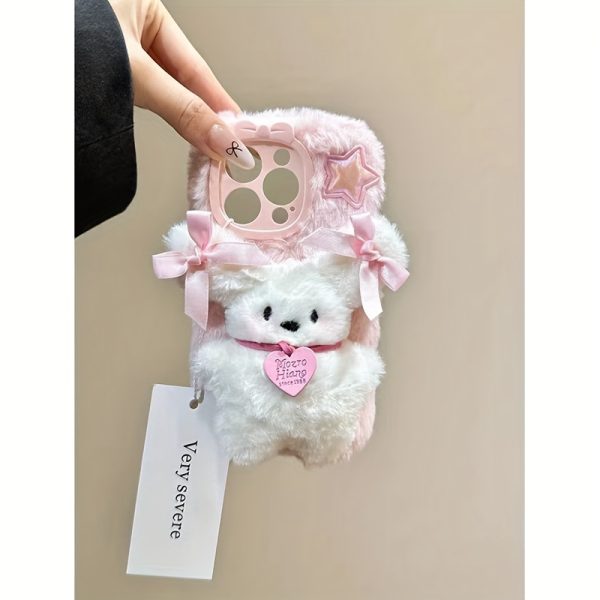 Heart-Shaped Dog Phone Case Compatible with for iphone 15, 14, 13, 12, 11 Pro Max Plus, 15 Pro, 16E, 16 Plus, Winter Plush Warm Protective Cover, Fluffy for - Image 5