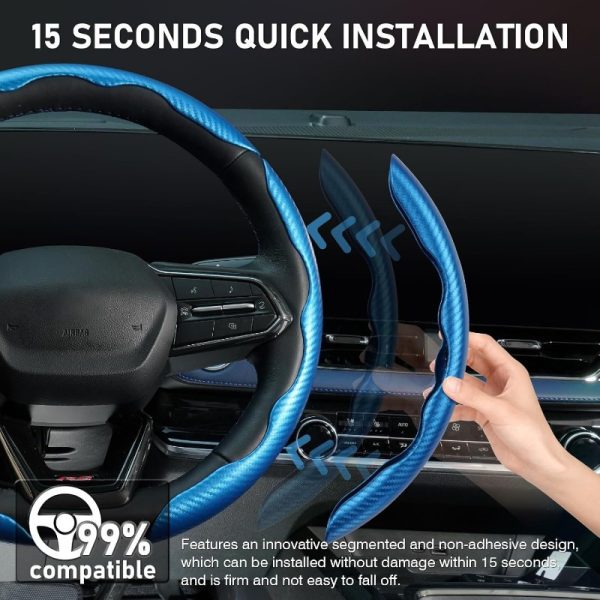 3pcs Car Steering Wheel Cover Set, Carbon Fiber Steering Wheel Covers, Three-Piece Split Anti-Slip Steering Wheel Protector with Butterfly Wings, Suitable for Most Cars, Sports Car Accessories - Image 4