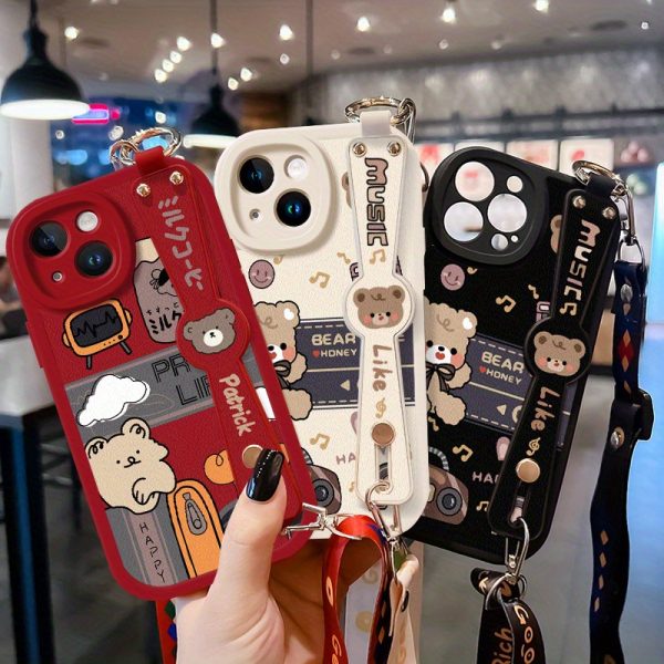 Vintage Bear Compatible with Apple 15 Mobile Phone Case, 14Pro Max with Lanyard, New Style for Women 13, Can Be Carried Crossbody Xr Wristband, 12 Holder Xs Cute 6s Anti-Fall IP7 Creative 8 Plus Niche Protective Cover - Image 8