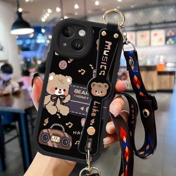 Vintage Bear Compatible with Apple 15 Mobile Phone Case, 14Pro Max with Lanyard, New Style for Women 13, Can Be Carried Crossbody Xr Wristband, 12 Holder Xs Cute 6s Anti-Fall IP7 Creative 8 Plus Niche Protective Cover - Image 10