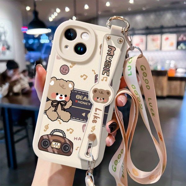Vintage Bear Compatible with Apple 15 Mobile Phone Case, 14Pro Max with Lanyard, New Style for Women 13, Can Be Carried Crossbody Xr Wristband, 12 Holder Xs Cute 6s Anti-Fall IP7 Creative 8 Plus Niche Protective Cover - Image 3