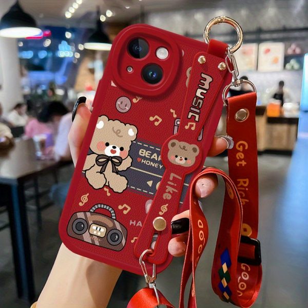 Vintage Bear Compatible with Apple 15 Mobile Phone Case, 14Pro Max with Lanyard, New Style for Women 13, Can Be Carried Crossbody Xr Wristband, 12 Holder Xs Cute 6s Anti-Fall IP7 Creative 8 Plus Niche Protective Cover - Image 7