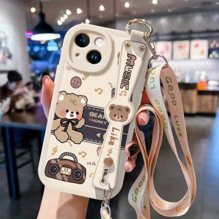Vintage Bear Compatible with Apple 15 Mobile Phone Case, 14Pro Max with Lanyard, New Style for Women 13, Can Be Carried Crossbody Xr Wristband, 12 Holder Xs Cute 6s Anti-Fall IP7 Creative 8 Plus Niche Protective Cover