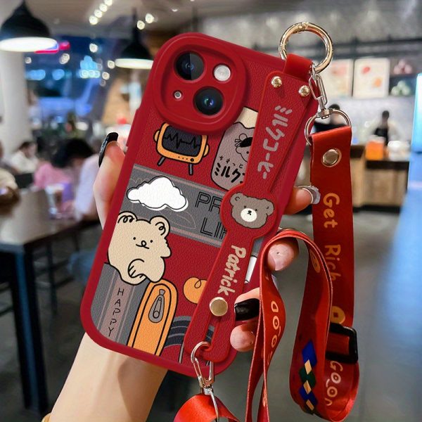 Vintage Bear Compatible with Apple 15 Mobile Phone Case, 14Pro Max with Lanyard, New Style for Women 13, Can Be Carried Crossbody Xr Wristband, 12 Holder Xs Cute 6s Anti-Fall IP7 Creative 8 Plus Niche Protective Cover - Image 9
