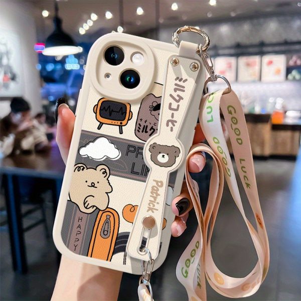 Vintage Bear Compatible with Apple 15 Mobile Phone Case, 14Pro Max with Lanyard, New Style for Women 13, Can Be Carried Crossbody Xr Wristband, 12 Holder Xs Cute 6s Anti-Fall IP7 Creative 8 Plus Niche Protective Cover - Image 5