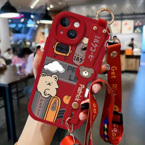 Vintage Bear Compatible with Apple 15 Mobile Phone Case, 14Pro Max with Lanyard, New Style for Women 13, Can Be Carried Crossbody Xr Wristband, 12 Holder Xs Cute 6s Anti-Fall IP7 Creative 8 Plus Niche Protective Cover - Image 6