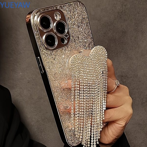 for 15promax Apple iPhone14 high-end niche 13 luxury rhinestone love tassel holder 12 Silvery plated sequin 14promax/15promax/16promax/13promax/11/12promax/13/14/14pro/15pro/15plus cases - Image 5