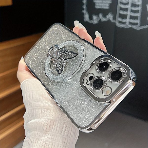 Fashion Girl Glitter Transparent Magnetic Case For IPhone 16 15 11 12 13 14 Pro Max Plus Wireless Charging Phone Butterfly Holder Stand Cover - Image 11