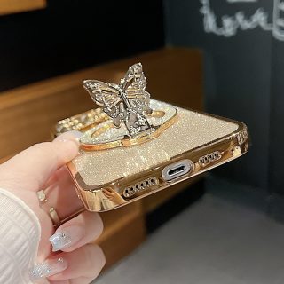 Fashion Girl Glitter Transparent Magnetic Case For IPhone 16 15 11 12 13 14 Pro Max Plus Wireless Charging Phone Butterfly Holder Stand Cover