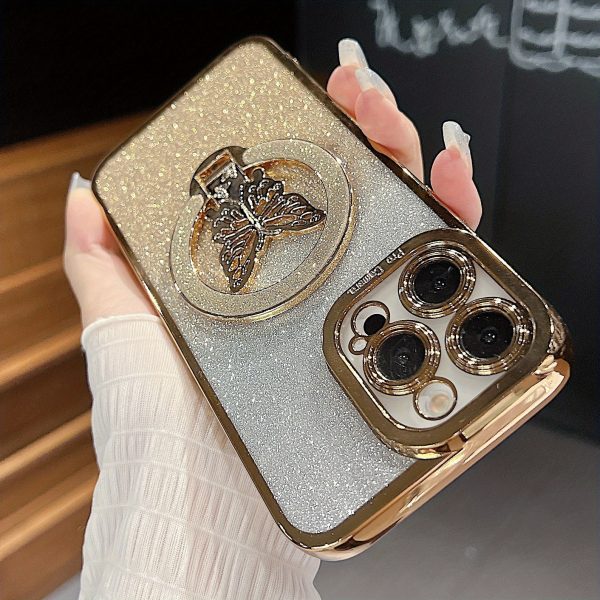 Fashion Girl Glitter Transparent Magnetic Case For IPhone 16 15 11 12 13 14 Pro Max Plus Wireless Charging Phone Butterfly Holder Stand Cover - Image 9