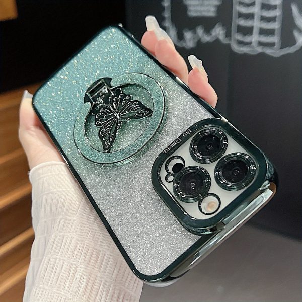 Fashion Girl Glitter Transparent Magnetic Case For IPhone 16 15 11 12 13 14 Pro Max Plus Wireless Charging Phone Butterfly Holder Stand Cover - Image 14