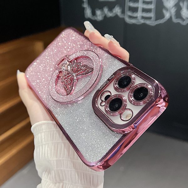 Fashion Girl Glitter Transparent Magnetic Case For IPhone 16 15 11 12 13 14 Pro Max Plus Wireless Charging Phone Butterfly Holder Stand Cover - Image 7