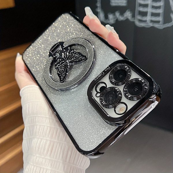Fashion Girl Glitter Transparent Magnetic Case For IPhone 16 15 11 12 13 14 Pro Max Plus Wireless Charging Phone Butterfly Holder Stand Cover - Image 10