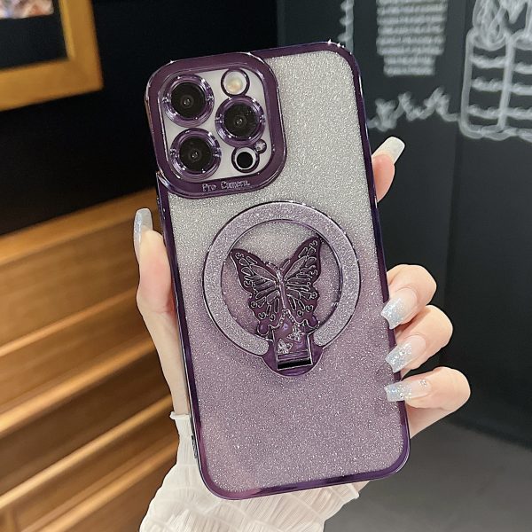 Fashion Girl Glitter Transparent Magnetic Case For IPhone 16 15 11 12 13 14 Pro Max Plus Wireless Charging Phone Butterfly Holder Stand Cover - Image 15