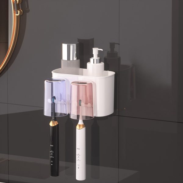Space-Saving Multi-Cup Wall-Mounted Toothbrush & Mouthwash Holder - Durable Plastic Bathroom Organizer with Ample Storage - Image 12