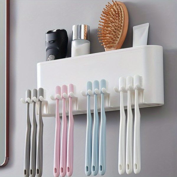 Space-Saving Multi-Cup Wall-Mounted Toothbrush & Mouthwash Holder - Durable Plastic Bathroom Organizer with Ample Storage - Image 11