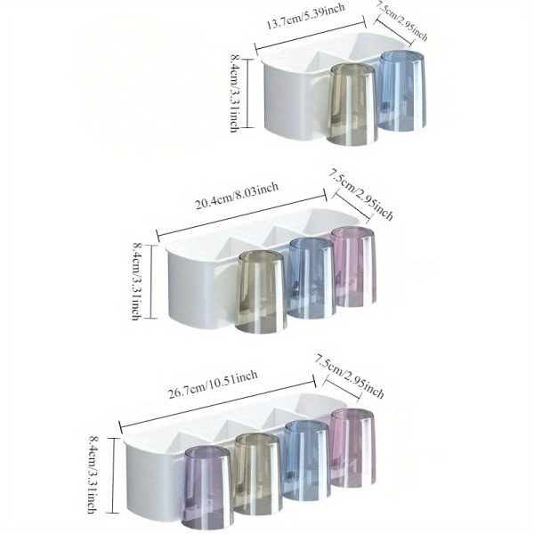 Space-Saving Multi-Cup Wall-Mounted Toothbrush & Mouthwash Holder - Durable Plastic Bathroom Organizer with Ample Storage - Image 2