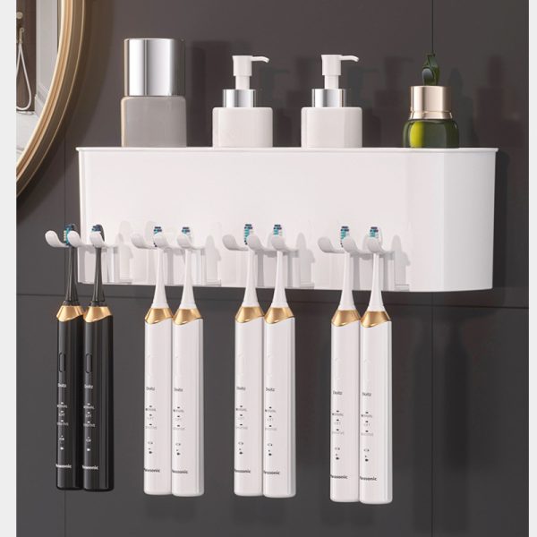 Space-Saving Multi-Cup Wall-Mounted Toothbrush & Mouthwash Holder - Durable Plastic Bathroom Organizer with Ample Storage - Image 4