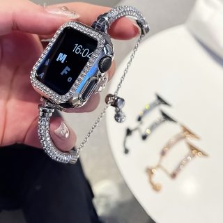 1pc Sparkling Crystal Apple Watch Band Compatible with 38mm-49mm & Ultra/Series 1-10, Alloy Metal Women's Fashion Bracelet - Luxury Gift for Her, Girlfriend, Friends, Apple Watch Bracelet, Smartband Accessory, Cylindrical Gemstone Design, Durable Clasp Feature