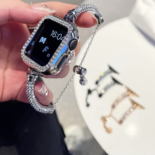 1pc Sparkling Crystal Apple Watch Band Compatible with 38mm-49mm & Ultra/Series 1-10, Alloy Metal Women's Fashion Bracelet - Luxury Gift for Her, Girlfriend, Friends, Apple Watch Bracelet, Smartband Accessory, Cylindrical Gemstone Design, Durable Clasp Feature