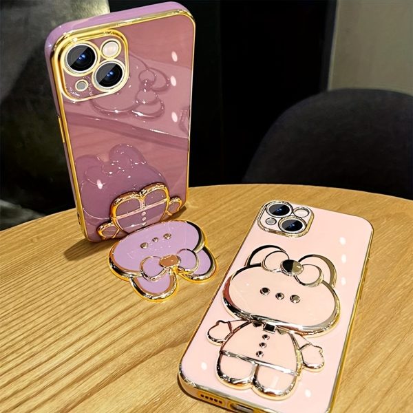New fashionable phone case suitable for iPhone 11 12 13 14 15 16 16Por 15Pro Max 16Plus phone case, rabbit three-dimensional stand ultra-thin electroplated soft phone case protective case with bracelet - Image 2