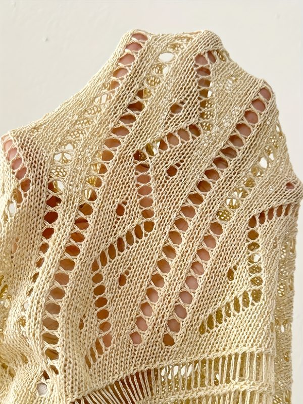 Sexy Beige Crochet Swimsuit Dress with Cutouts - Perfect for Beach and Pool, Stretchy Fabric, Monokini Style, Beach Attire|Crochet Texture|Stretchy Material - Image 5