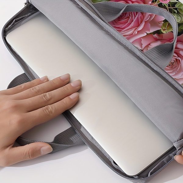 Floral Print Soft Laptop Sleeve - Durable Polyester, Zip Closure, Fits 14-Inch Notebooks & Tablets, Ideal for Office/College/Daily Commute - Image 6