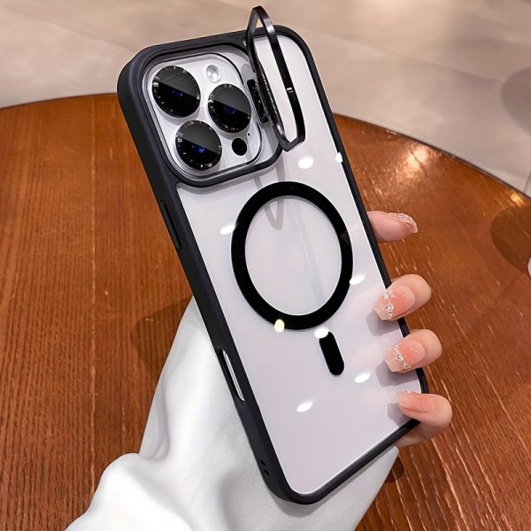 Luxury Transparent Magnetic Wireless Charging Metal Lens Bracket Case Compatible with for Iphone 16 15 14 13 12 11 Pro Max Plus with Lndependent Lens Protector Acrylic Backboard Shockproof Armor Clear Cover - Image 4