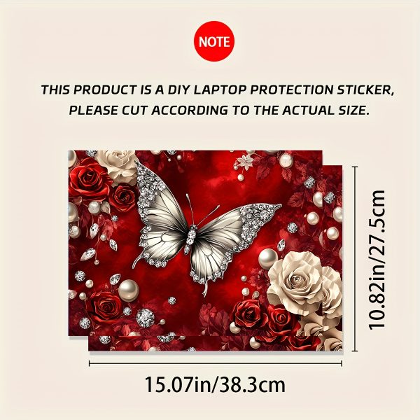 Pack of 2 Red Butterfly Laptop Art Decal Protective Cases, Universal Netbook Light Beige Stickers Non-Duplicate Use Field Notebook Computer Light Beige Sticker Decals Waterproof and Scratch Resistant - Waterproof, Anti-scratch, Suitable for Laptops, Cars - Image 2