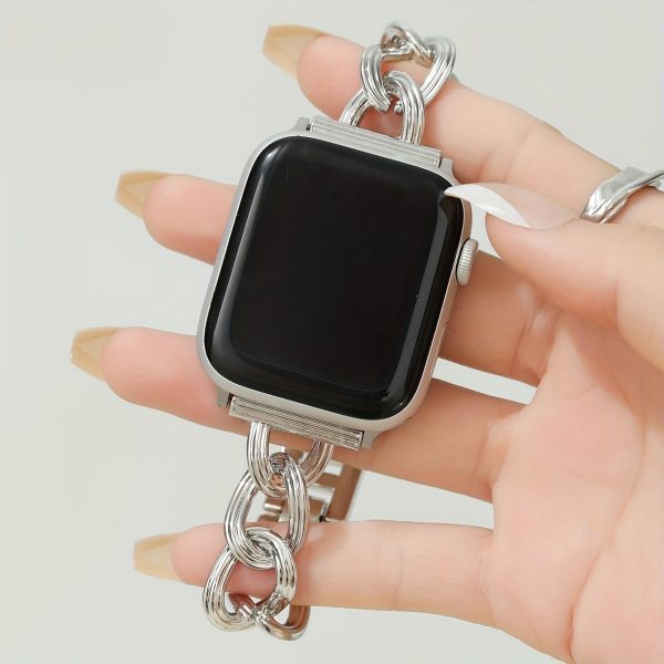 Adjustable Stainless Steel Chain Link Bracelet for Apple Watch Series 10/9/8/7/6/5/4/3/2/1 Ultra/SE - Includes SE and Ultra Models, Quick Release Buckle, Comfortable Fit, Denim Chain Design, Irregular for iwatch Bracelet Strap, for Apple Watch Accessories - Image 10