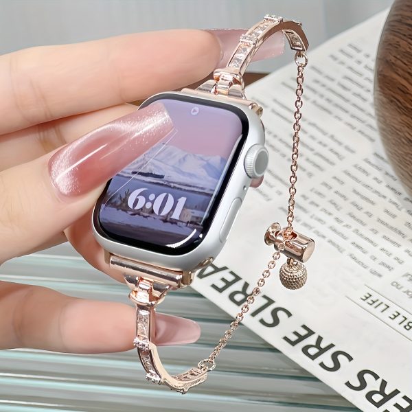 1pc Women Girls Luxury Zirconia Crystal Metal Watch Bracelet Compatible with Apple Watch Band Series 10 9 8 7 6 5 4 3 2 1 38/40/41/42/44/45/46/49/ Ultra 1/2 SE for iWatch Strap, a perfect gift for parties, banquets, festivals and daily wear - Image 9