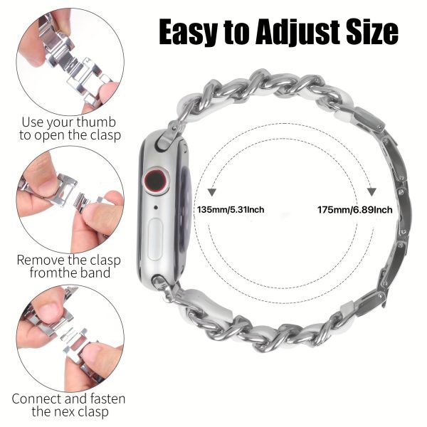 BIIFAKOO Compatible i Watch Strap for 38mm 40mm 41mm 42mm 44mm 45mm 49mm Metal Strap Leather Cover Golden Chain Cowboy Style Replacement for iWatch Series 9 8 7 6 5 4 3 2 1 SE - Image 2