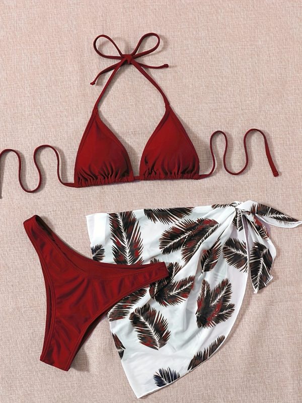 Women'S Red Strapless Bikini with Ruffle Detail - High Stretch Fabric, Solid Color, Stylish Swimsuit for Beach and Pool, Beach Attire|Ruffle Bikini|Stretchable Fabric