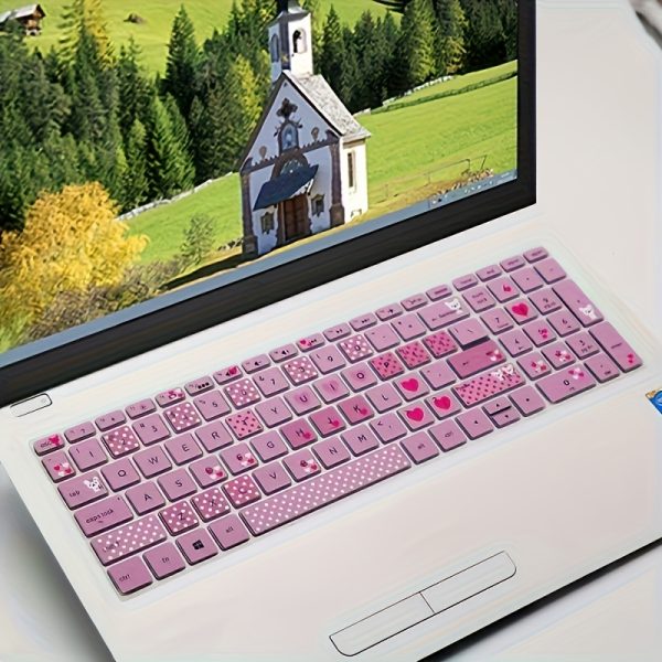 Super Cute Bear & Heart Design Waterproof Silicone Keyboard Case for HP Star 15 Series Laptops - Soft, Playful, and Durable Protection with Pink Heart Pattern, Ideal for Youngsters, Laptop Protection | Playful Design | Silicone Case, Laptop Keyboard Protector
