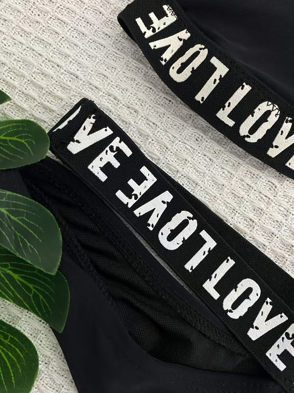Women'S Two-Piece Letter Bandage Swimsuit Set - High Stretch V-Neck Bikini with "LOVE" Waistband & Lace-Up Bottoms, Sexy Black Swimwear for Women, Beachwear|Vneck Swimsuit|Stretchy Fabric - Image 4