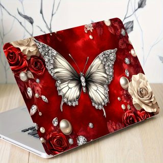 Pack of 2 Red Butterfly Laptop Art Decal Protective Cases, Universal Netbook Light Beige Stickers Non-Duplicate Use Field Notebook Computer Light Beige Sticker Decals Waterproof and Scratch Resistant - Waterproof, Anti-scratch, Suitable for Laptops, Cars