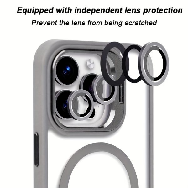 Luxury Transparent Magnetic Wireless Charging Metal Lens Bracket Case Compatible with for Iphone 16 15 14 13 12 11 Pro Max Plus with Lndependent Lens Protector Acrylic Backboard Shockproof Armor Clear Cover - Image 11