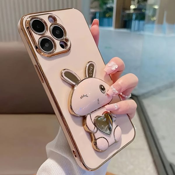 [Cute Rabbit] Designed for iPhone 11, iPhone 13, iPhone 14, iPhone 13 Pro Max, iPhone 14 Pro Max, iPhone 15, iPhone 15 Pro, iPhone 5 Pro Max, iPhone 16, iPhone 16 Pro, iPhone 16 Plus and iPhone 16 Pro Max Cute and Simple Electroplated Rabbit Holder Protective Case - Image 2