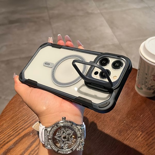 Shockproof Armor Transparent Phone Case Suitable for iPhone 16 15 14 13 12 Pro Max for iPhone 16 for iPhone 15 for iPhone 14 for iPhone 13 for iPhone 12 Supports Wireless Charging Lens Stand Protective Cover - Image 6