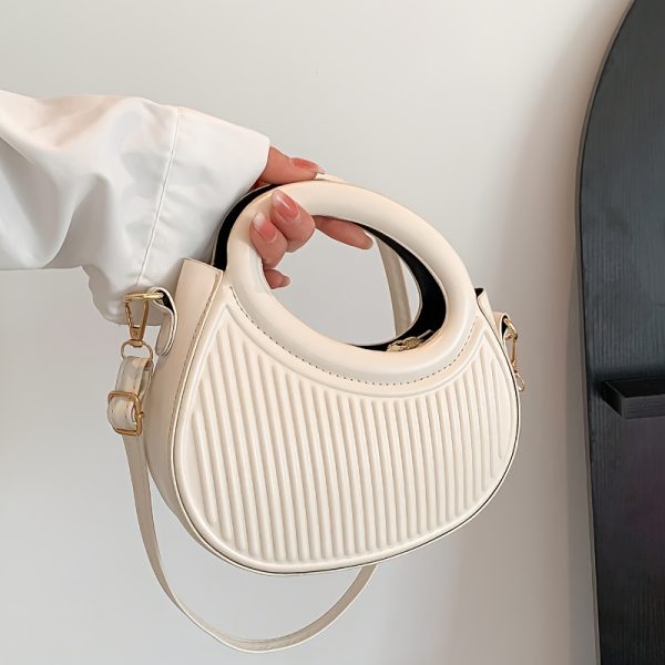 Chic Black Embossed Striped Ladies' HandbagSummer Versatile Crossbody Pleated Bag with Trendy PersonalityElegant, Stylish & Niche-Designed Handheld/ Handbag for Women's CommutingAvailable in 3 Colors