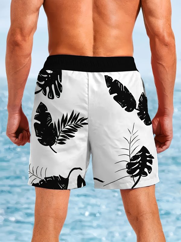 Men'S Quick-Dry Beach Shorts with 3D Leaf Print - Elastic Waistband, Drawstring, Lightweight for Swimming, Surfing & Summer Outdoor Activities, Swim Shorts - Image 2