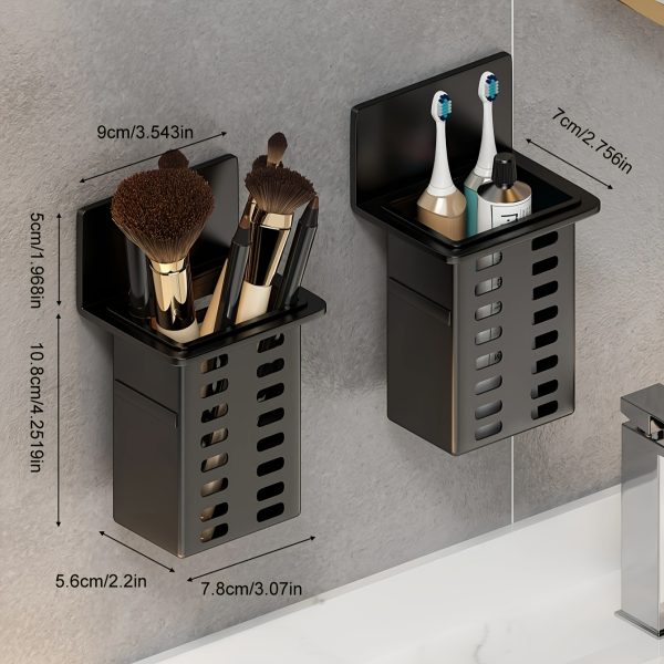 Black Toothpaste Holder and Toothbrush Holder Wall-mounted Storage Box for Bathroom Toiletries, Mobile Phone, Air Conditioner Remote Control Storage Box, Hanging Bracket, No Trace Installation - Image 7