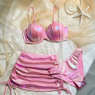 2024 New European And American Gradient Shiny Bikini Women'S Swimsuit Sexy Three-Piece Set for Cross-Border Trade