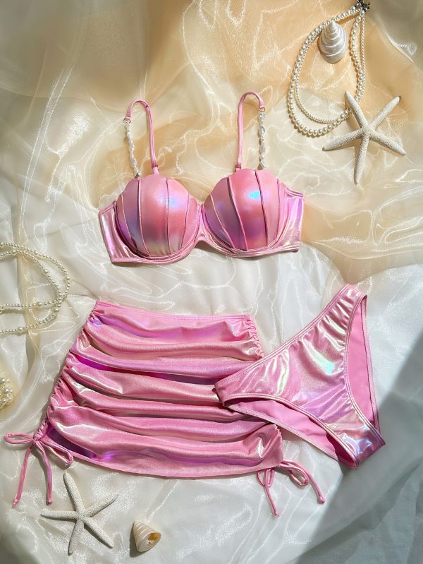 2024 New European And American Gradient Shiny Bikini Women'S Swimsuit Sexy Three-Piece Set for Cross-Border Trade