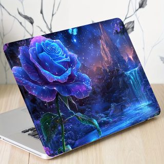 2pcs Vibrant Blue Rose & Mystical Landscape Laptop Stickers - Waterproof, Scratch-Resistant, Self-Adhesive Vinyl Skins for Netbooks & Laptops, Unique Artwork for Personalization, Netbook Accessories | Artistic Laptop Skin | Durable Laptop Skin, Laptop Decor