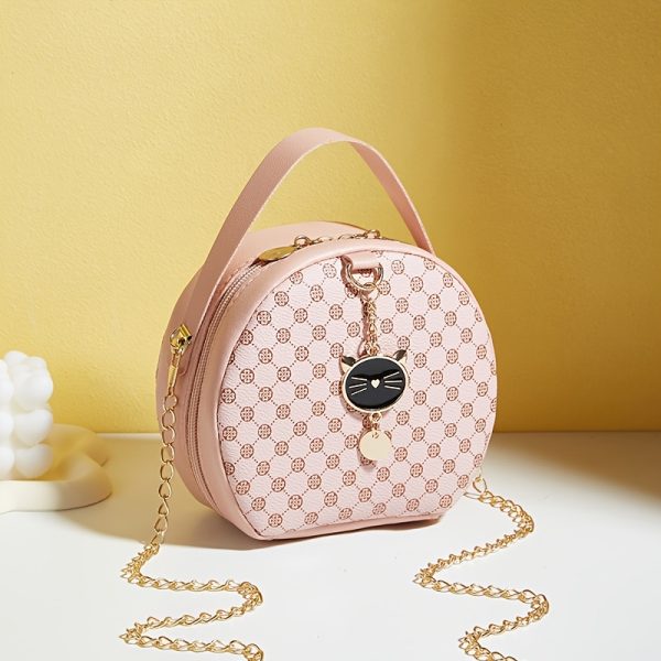 Women'S Stylish Black Round Shoulder Bag with Golden-Tone Hardware & Decorative Charm - Compact Synthetic Faux Leather Phone Purse for Daily Use, Travel, and Special Occasions - Perfect Gift for Holidays, Everyday Carry Bag|Chic Accessory|Comfortable Texture - Image 13