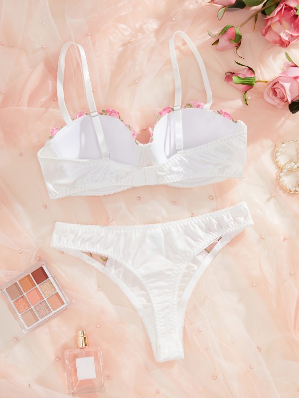 Elegant Lingerie Set, Floral Embroidery Push Up Cami Bra & Panties, Women's Lingerie & Underwear - Image 2
