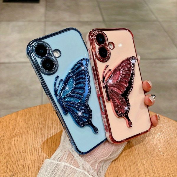 Electroplated Side Rose Flower + Glitter Butterfly Stand, High-Quality Feel for Apple Full-Cover Shockproof Protective Case, Creative for Iphone 16, 15, 14, 13, 12 Mini, 11, XR, 7, 8, SE2, SE3, Plus, Pro Max Phone Case Set. - Image 8